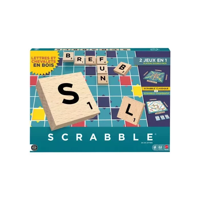Scrabble Classique - Lettres en bois. 2 jeux en 1