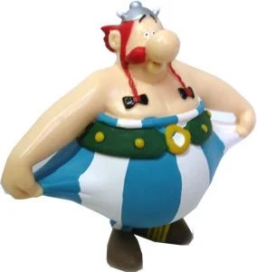 Figurine Astérix 8 cm : Obélix tenant son pantalon