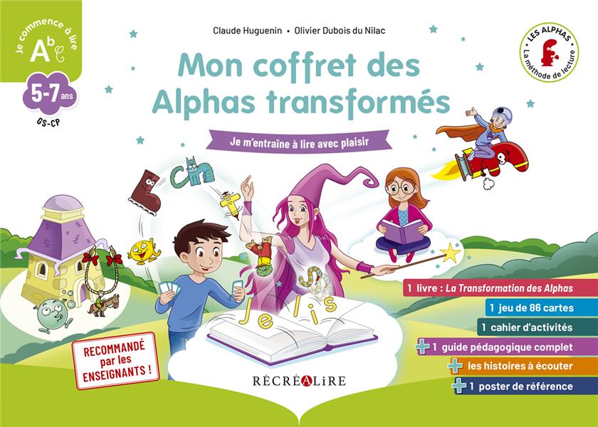 Mon coffret des Alphas transformés. Je m'entraîne à lire avec plaisir. Contient : 1 livre, 1 jeu de