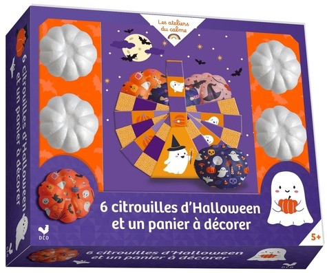 6 citrouilles d'Halloween et un panier à décorer. Coffret avec 6 citrouilles en polystyrène, 1 panie