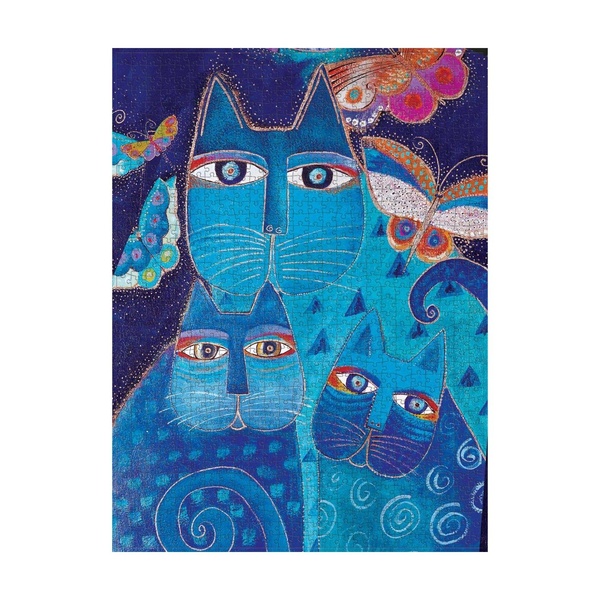 500 PIECES PUZZLE - BLUE CATS & BUTTERFLIES, FANTASTIC FELINES