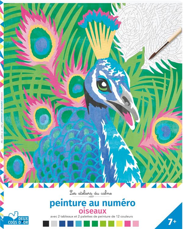 Peinture au numéro oiseaux. Avec 2 tableaux, 2 palettes de peinture de 12 couleurs, 1 pinceau