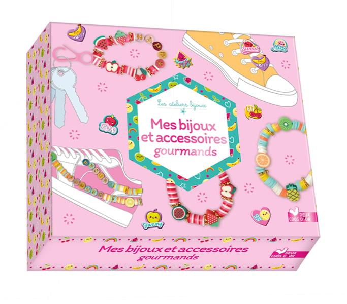 Mes bijoux et accessoires gourmands. Avec un fil transparent, un mousqueton rose, des fermoirs, des