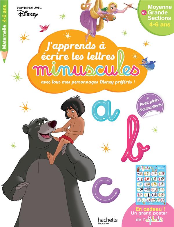 J'apprends à écrire les lettres minuscules avec tous mes personnages Disney préférés ! Moyenne et Gr