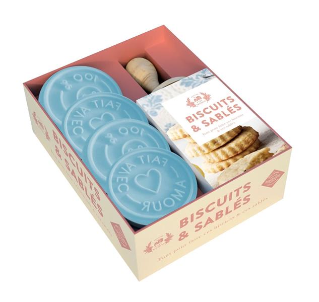 Coffret Biscuits & Sablés. Tout pour faire des biscuits & sablés. Avec 1 livre de recettes, 1 tampon
