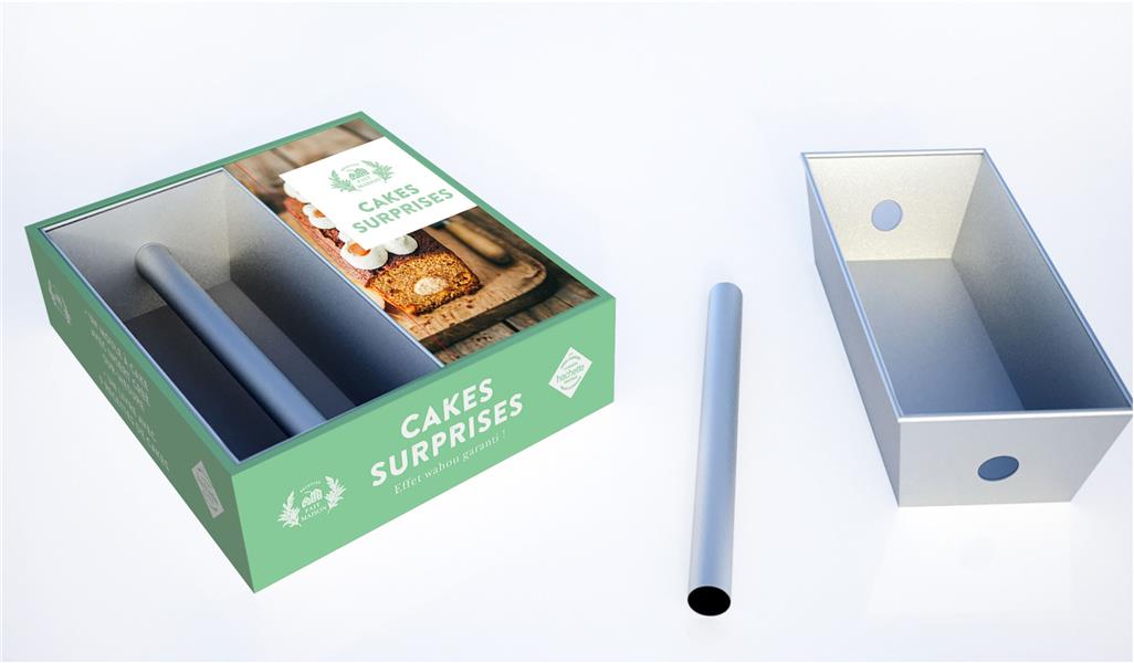 Cakes surprises. Coffret avec 1 moule à cake et 1 livre avec 9 recettes