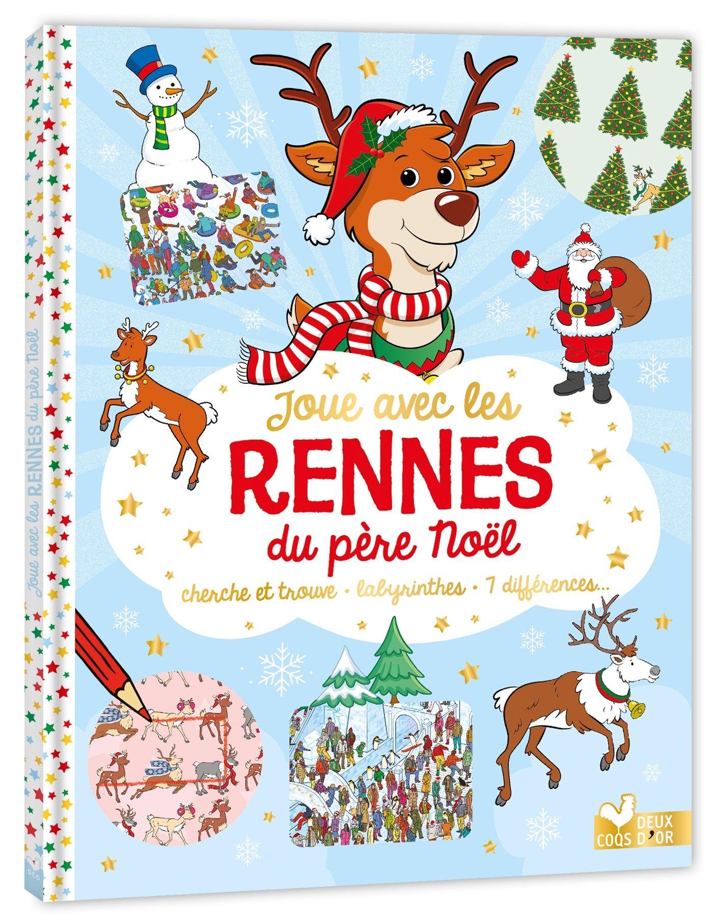 Joue avec les rennes du père Noël. Cherche et trouve, labyrinthes, 7 différences