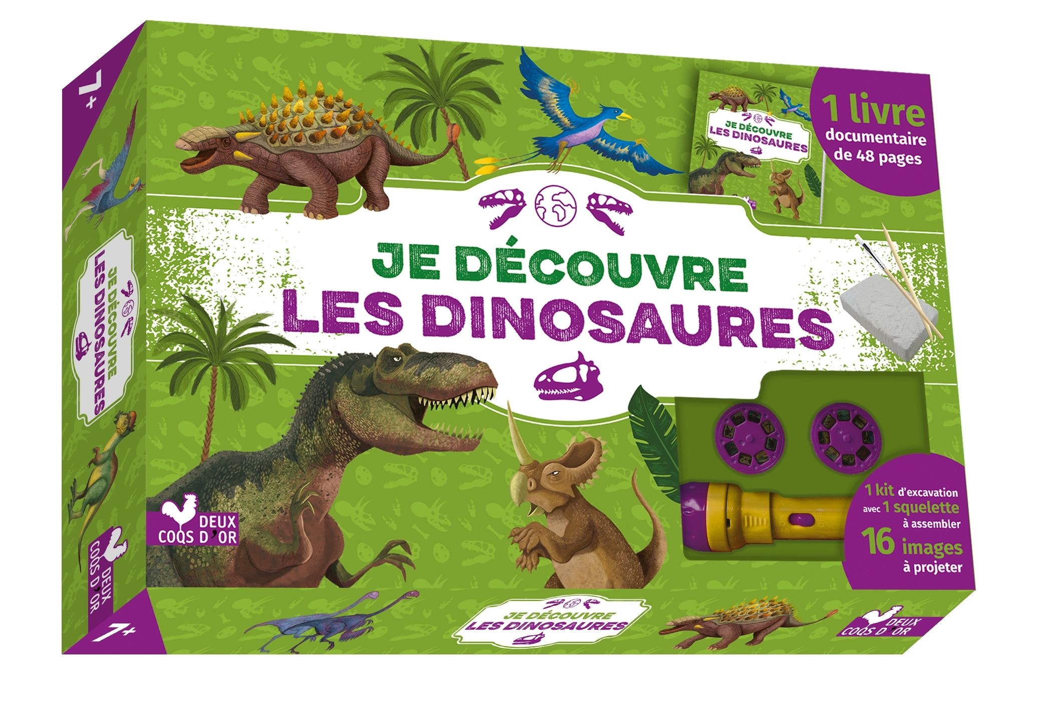 Je découvre les dinosaures. Avec 1 livre documentaire, 1 kit d'excavation, 1 squelette à assembler,