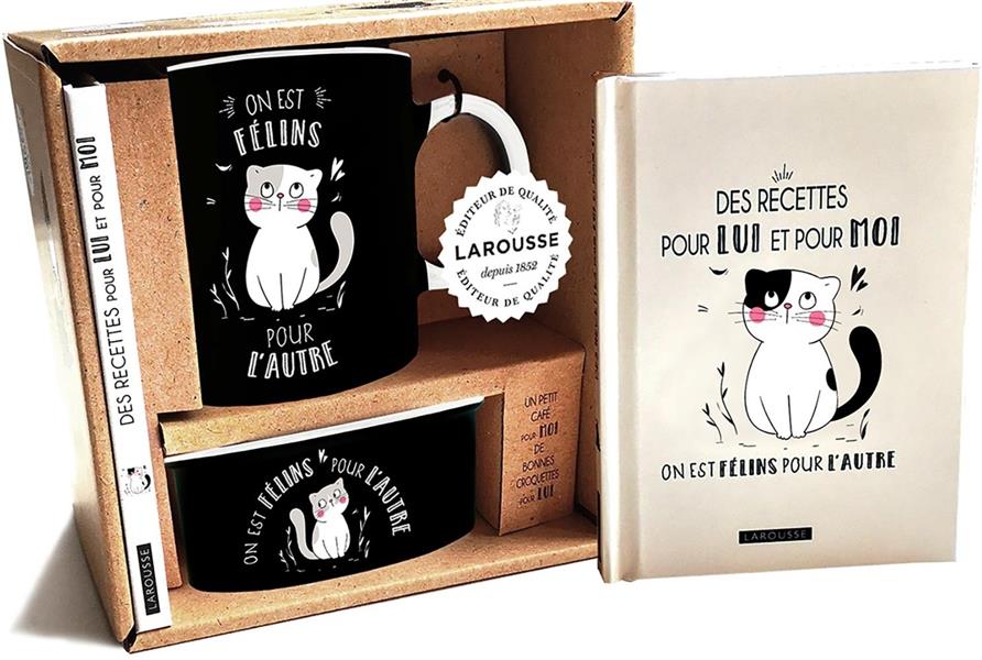 Coffret des recettes pour lui et pour moi On est félins pour l'autre. Avec un mug en céramique et un