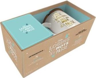Coffret Mes logins et mots de passe. 1 mug 1 carnet secret