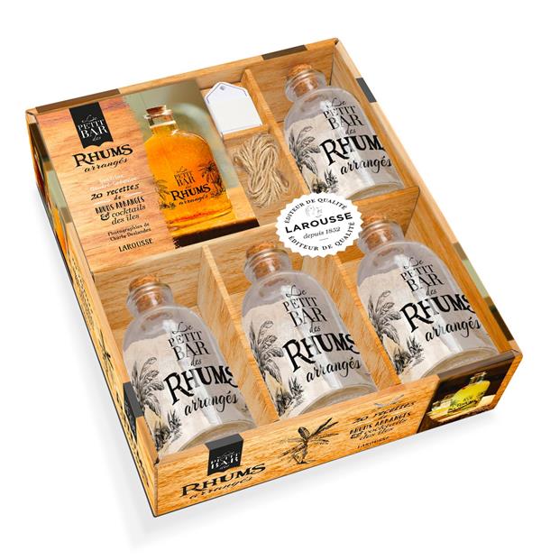 Le petit bar des rhums arrangés. Coffret avec 4 bouteilles en verre et des étiquettes