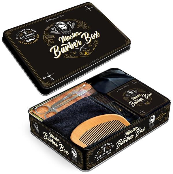 Master Barber box. Avec 1 bavoir à barbe, 2 peignes, 1 paire de ciseaux, 1 pince à épiler et 1 petit
