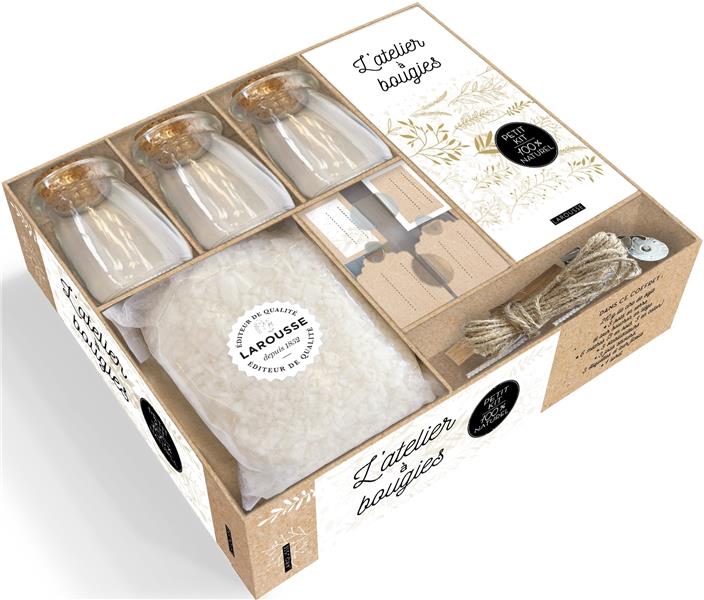 L'atelier à bougies - Petit kit 100% naturel. Avec 210 g de cire de soja ; 3 pots en verre et leur b
