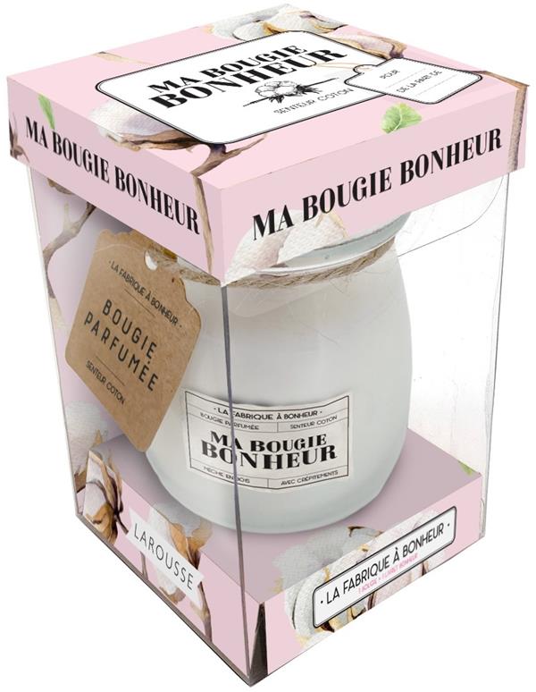 Coffret Ma bougie de bonheur. Avec 1 bougie senteur coton et 1 livret Bonheur