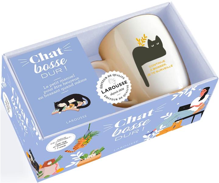 Chat bosse dur ! Avec 1 joli mug en céramique et 1 carnet