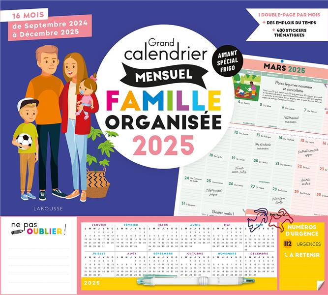 Grand calendrier mensuel Famille organisée. 16 mois de septembre 2024 à décembre 2025, Edition 2025