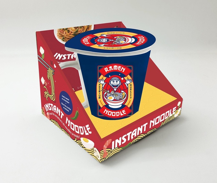 Instant Noodle. Coffret avec 1 bol à nouilles en céramique et son couvercle, 1 livret de recettes et