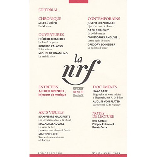 La Nouvelle Revue Française N° 612, avril 2015