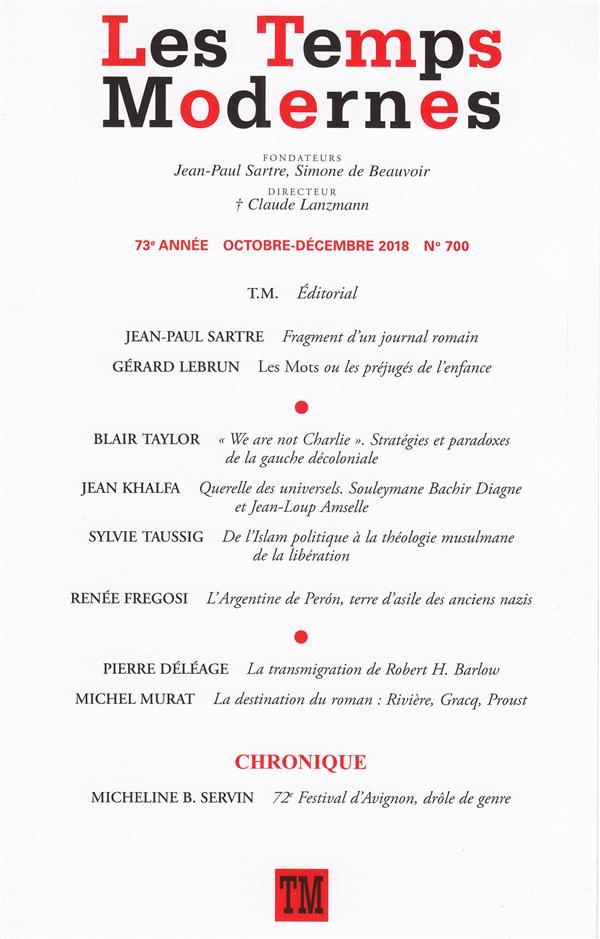 Les Temps Modernes N° 700, Octobre-décembre 2018
