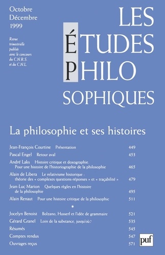 Les études philosophiques N° 4, Octobre-décembre 1999 : La philosophie et ses histoires