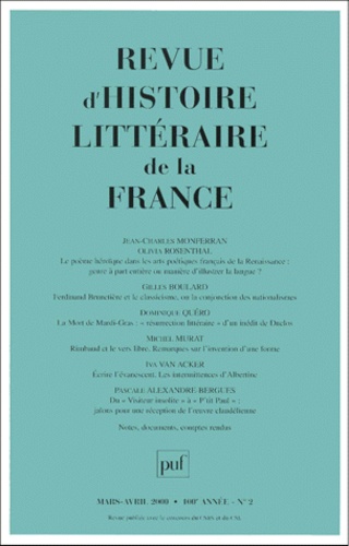 Revue d'histoire littéraire de la France N° 2 mars-avril 2000