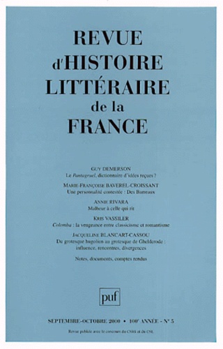 Revue d'histoire littéraire de la France N° 5, Septembre-octobre 2000