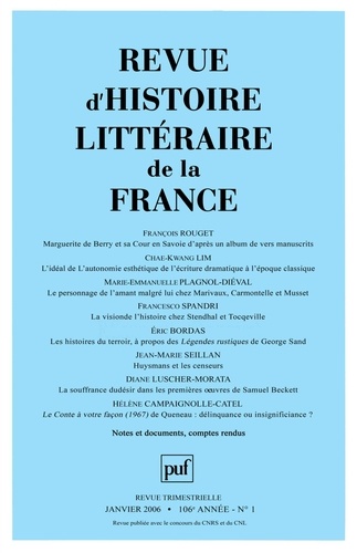 Revue d'histoire littéraire de la France N° 1/2006