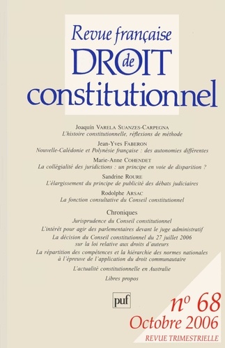 Revue française de Droit constitutionnel N° 68, Octobre 2006