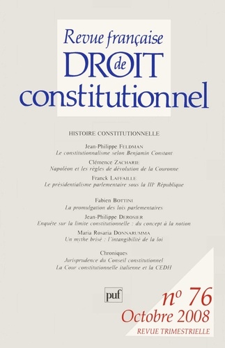 Revue française de Droit constitutionnel N° 76, Octobre 2008