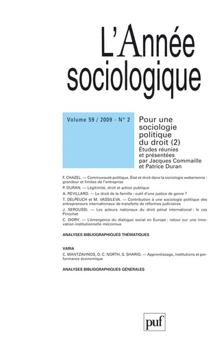 L'Année sociologique Volume 59 N° 2/2009 : Pour une sociologie politique du droit. Tome 2