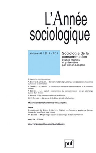 L'Année sociologique N° 61, 1/2011 : Sociologie de la consommation