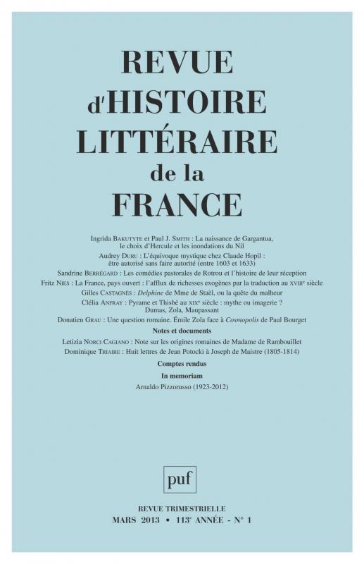 Revue d'histoire littéraire de la France N° 1, Mars 2013