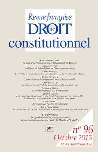 Revue française de Droit constitutionnel N° 96, Octobre 2013