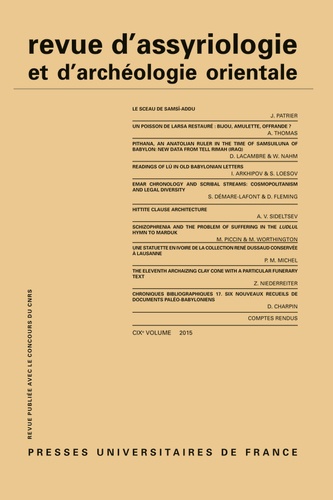 Revue d'assyriologie et d'archéologie orientale N° 109/2015