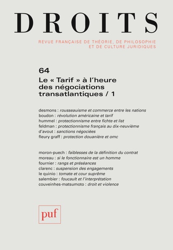 Droits N° 64/2016 : Le "tarif" à l'heure des négociations transatlantiques. Tome 1