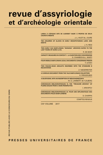 Revue d'assyriologie et d'archéologie orientale N° 111/2017