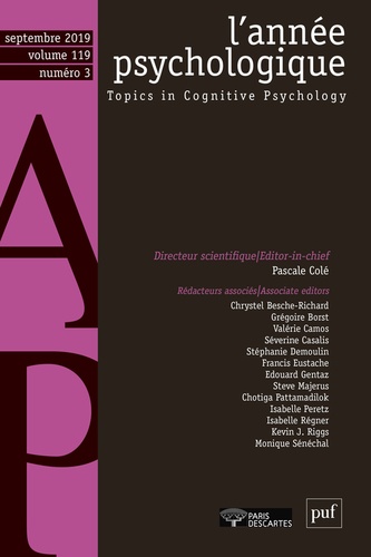 L'année psychologique Volume 119 N°3, septembre 2019