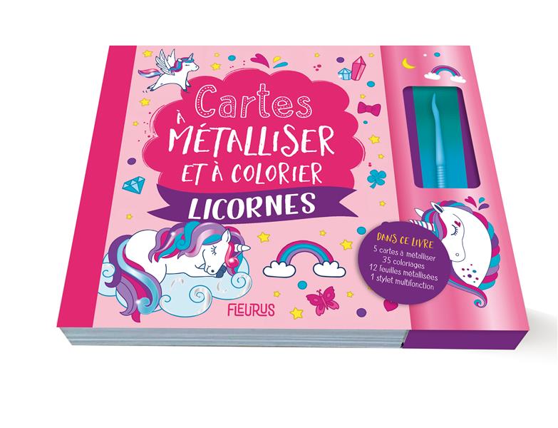 Cartes à métalliser et à colorier Licornes. Avec 5 cartes à métalisser, 35 coloriages, 12 feuilles m