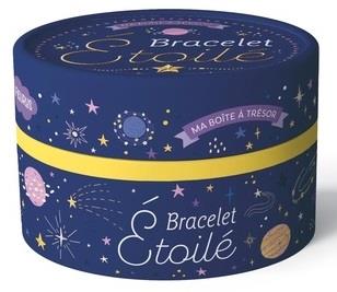 Bracelet étoilé. Avec 200 perles, 1 fil bleu nuit, 1 fermoir, 1 pompon bleu, 1 breloque dorée