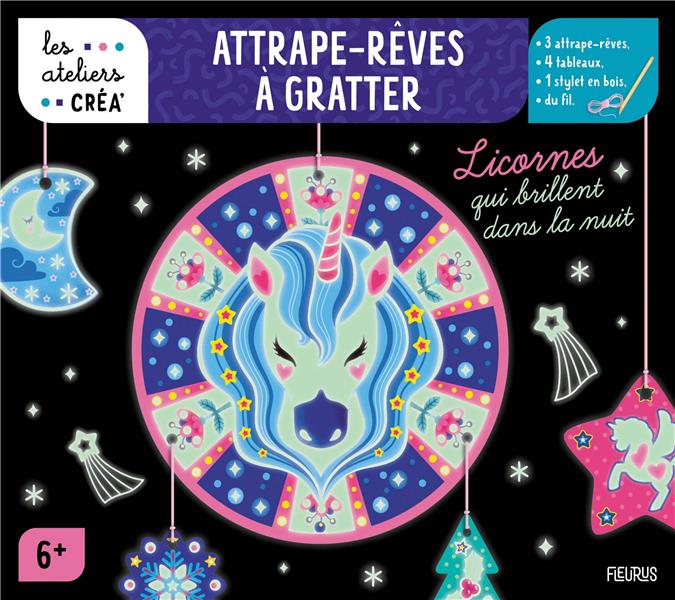 Attrape-rêves à gratter. Licornes qui brillent dans la nuit.