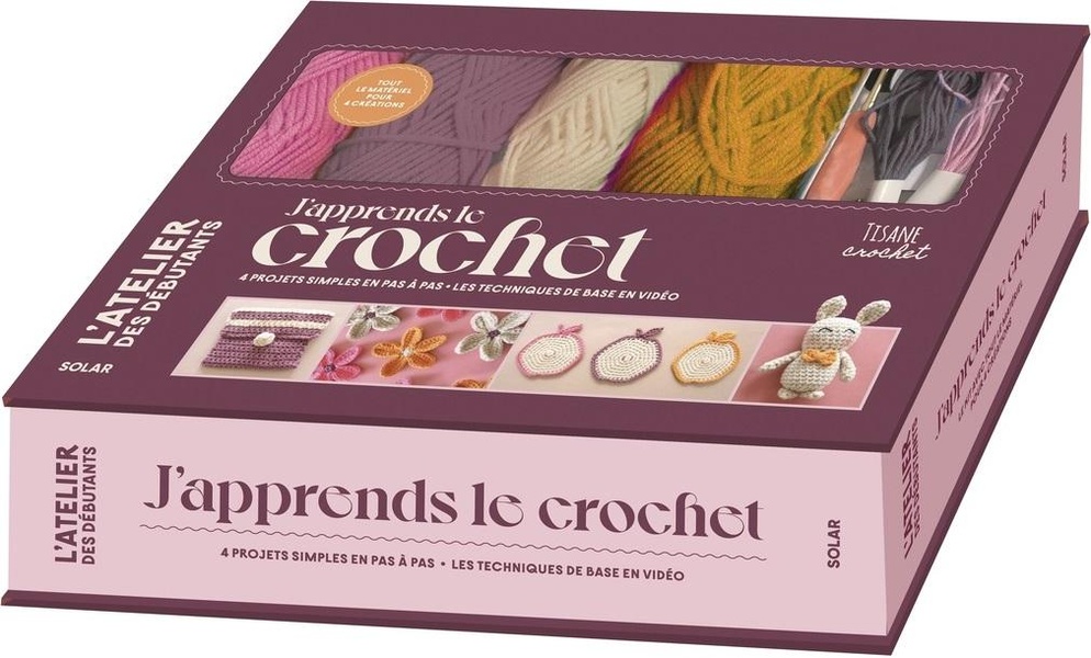 J'apprends le crochet - 4 projets simples en pas à pas, les techniques de base en vidéo. Ce coffret