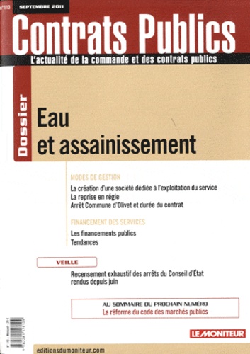 Contrats publics N° 113, septembre 2011 : Eau et assainissement