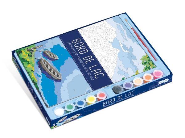 Coffret Bord de lac - Peinture par numéros anti-stress. Avec 1 pinceau et 10 godets de peinture