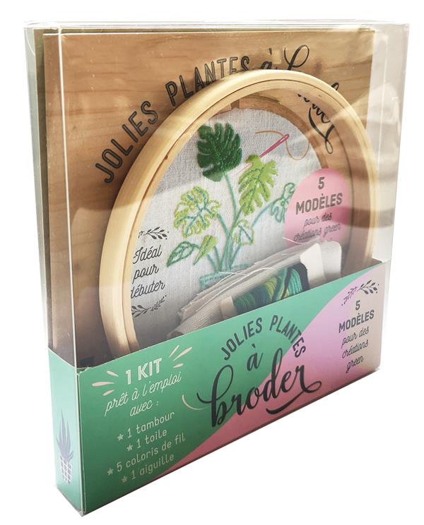 Coffret Jolies plantes à broder. 1 kit prêt à l'emploi avec : 1 tambour, 1 toile, 5 coloris de fil,