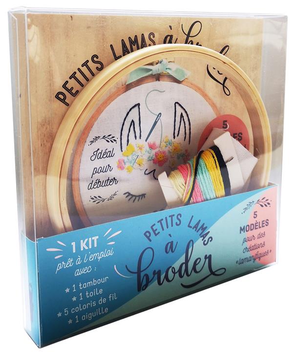 Petits lamas à broder. Avec 1 tambour, 1 toile, 5 coloris de fil et 1 aiguille