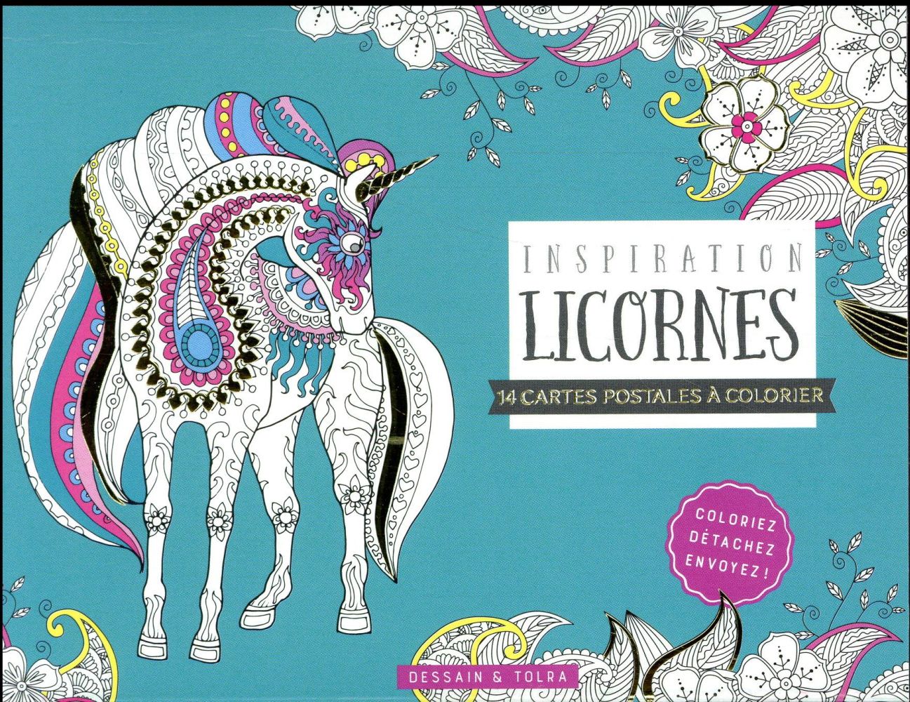 Inspiration licornes. 14 cartes postales à colorier