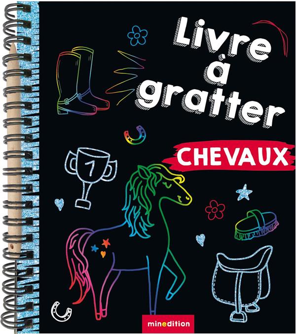 Livre à gratter chevaux. Avec un crayon en bois