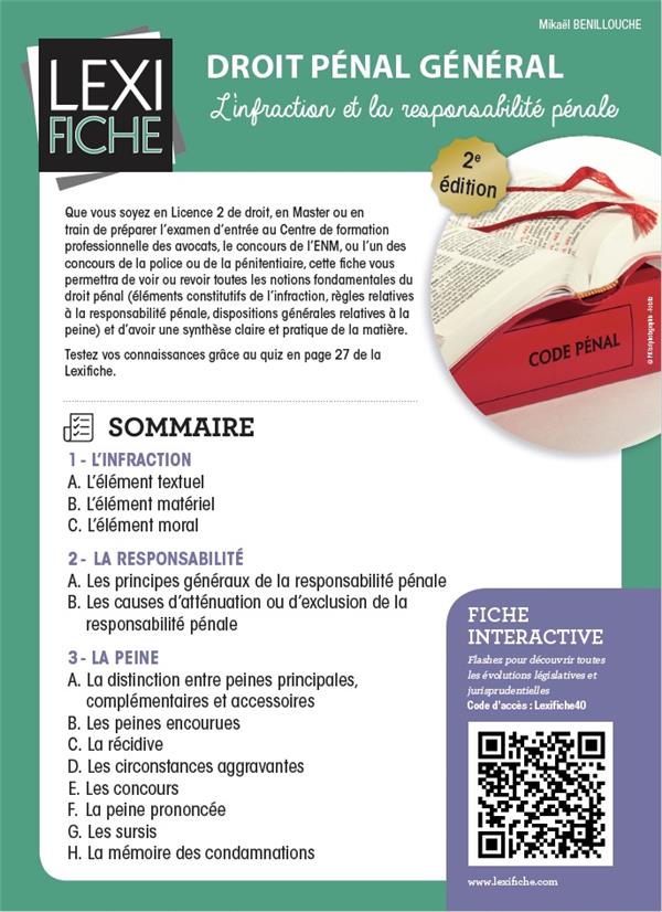 Droit pénal général. L'infraction et la responsabilité pénale, 2e édition