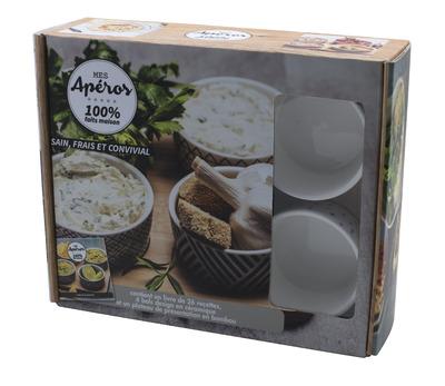 Mes apéros 100% faits maison. Coffret livre 4 bols 1 plateau de présentation