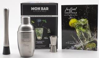 Mon bar à cocktails avec et sans alcool. Coffret avec 1 shaker en inox de 400 ML, 1 pilon en inox et